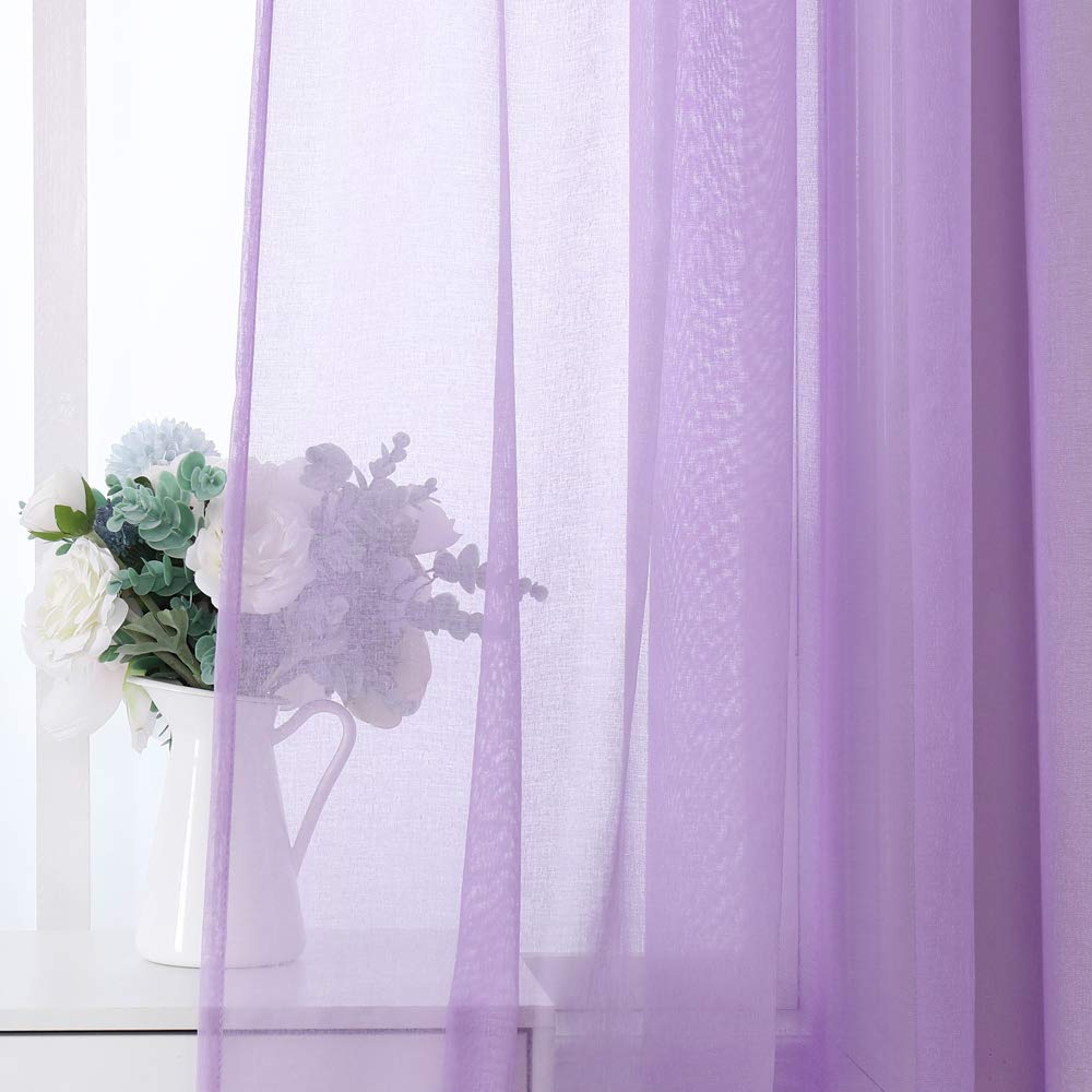 MIULEE 2 Piezas Cortinas Poliéster Translucida de Dormitorio Moderno Ventana Visillos Salon para Sala Cuarto Dormitorio Comedor Salon Cocina Salón 140x160cm Púrpura Brillante