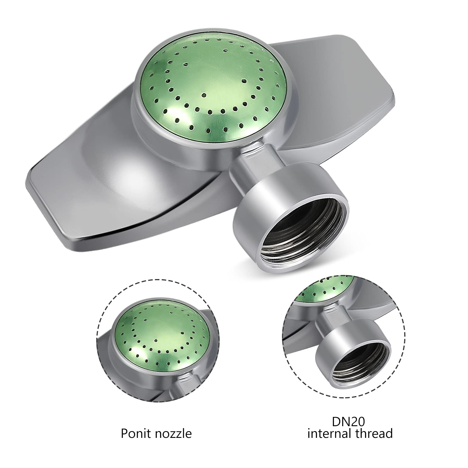 Honoson Irrigatore rotondo per prato, giardino, in metallo, regolabile, con motivo a 360 gradi, per irrigazione da giardino, giardino, colore verde, 6 pezzi