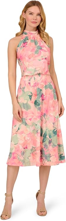 adrianna papell printed midi dress Adrianna Papell Womens Printed Midi Dress, Ecru/Chocolate, 2 at Amazon  Women's Clothing store