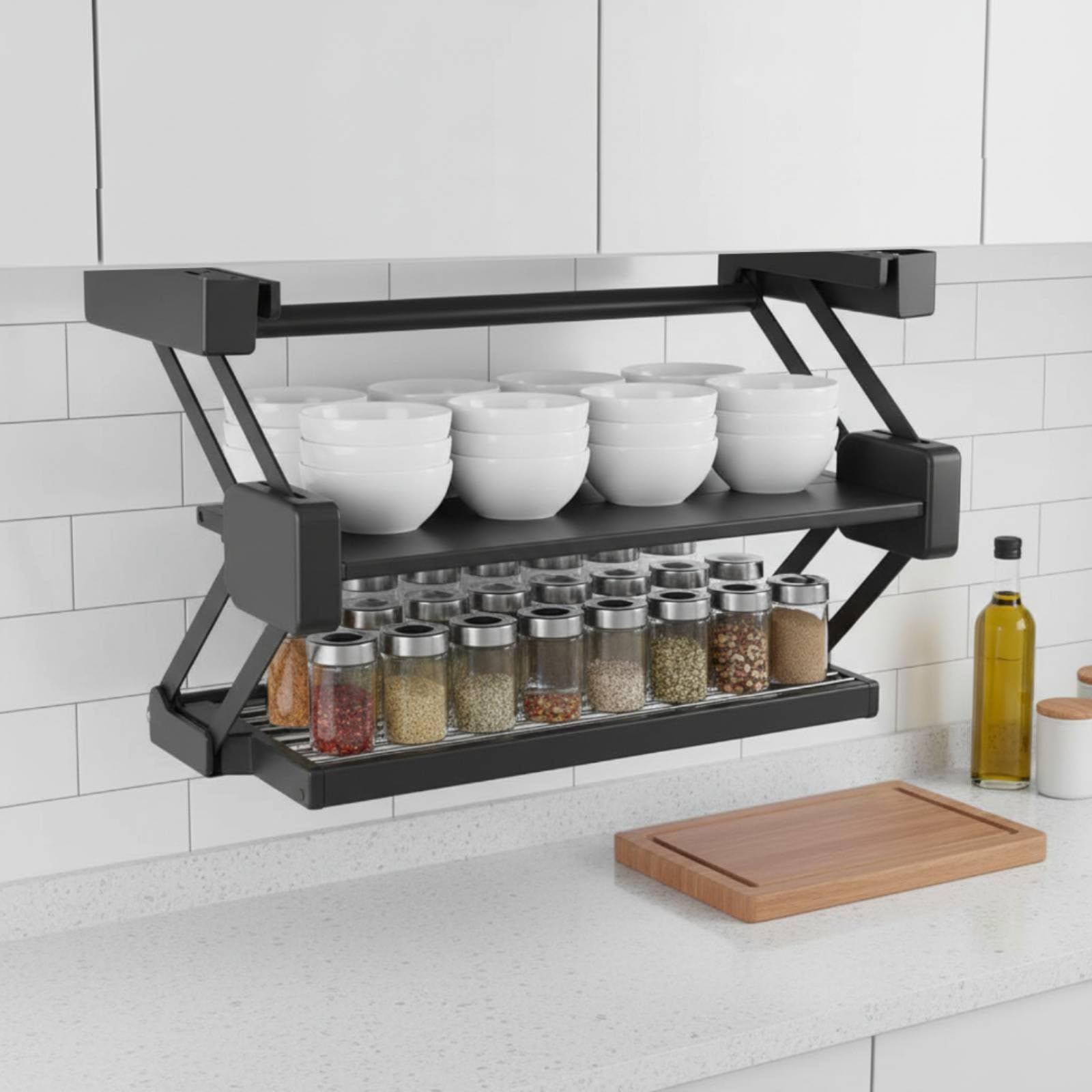 Mensola Estraibile da Cucina Scaffale Pensile Ripiano Portastoviglie Pieghevole in Alluminio Spaziale con Supporto Fino a 6 kg E 4 kg Adatto per, 790mm