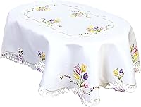 Simhomsen Embroidered Tulip Floral Oval Tablecloth 60x88 inches - Elegant Spring Easter Table Cover