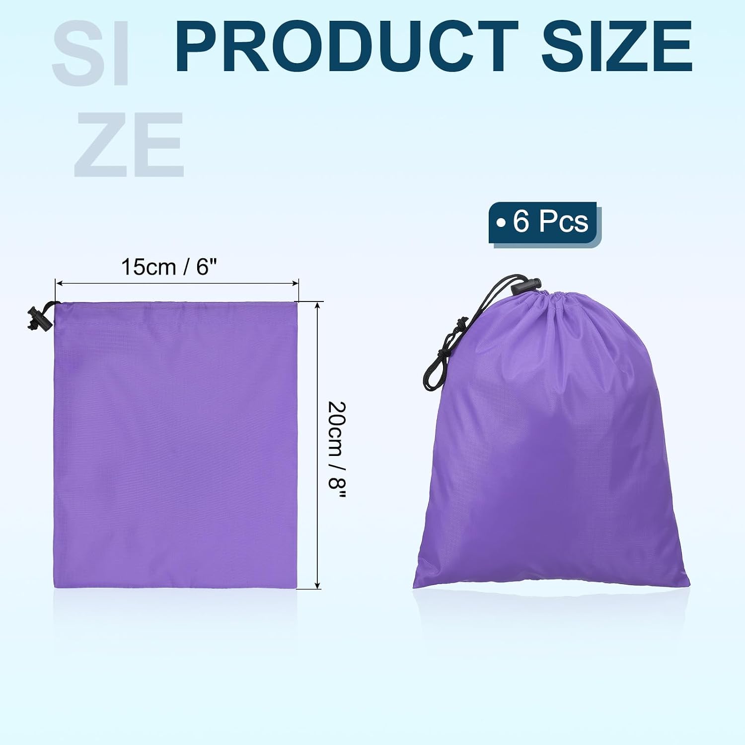 PATIKIL Travel Storage Bags with Toggle 6 x 8 Inch, 6 Pack Waterproof 210D Polyester Drawstring Bag Stuff Sack Cinch Bag for Gym Traveling Hiking Yoga Shoes Organizer, Light Purple image 2