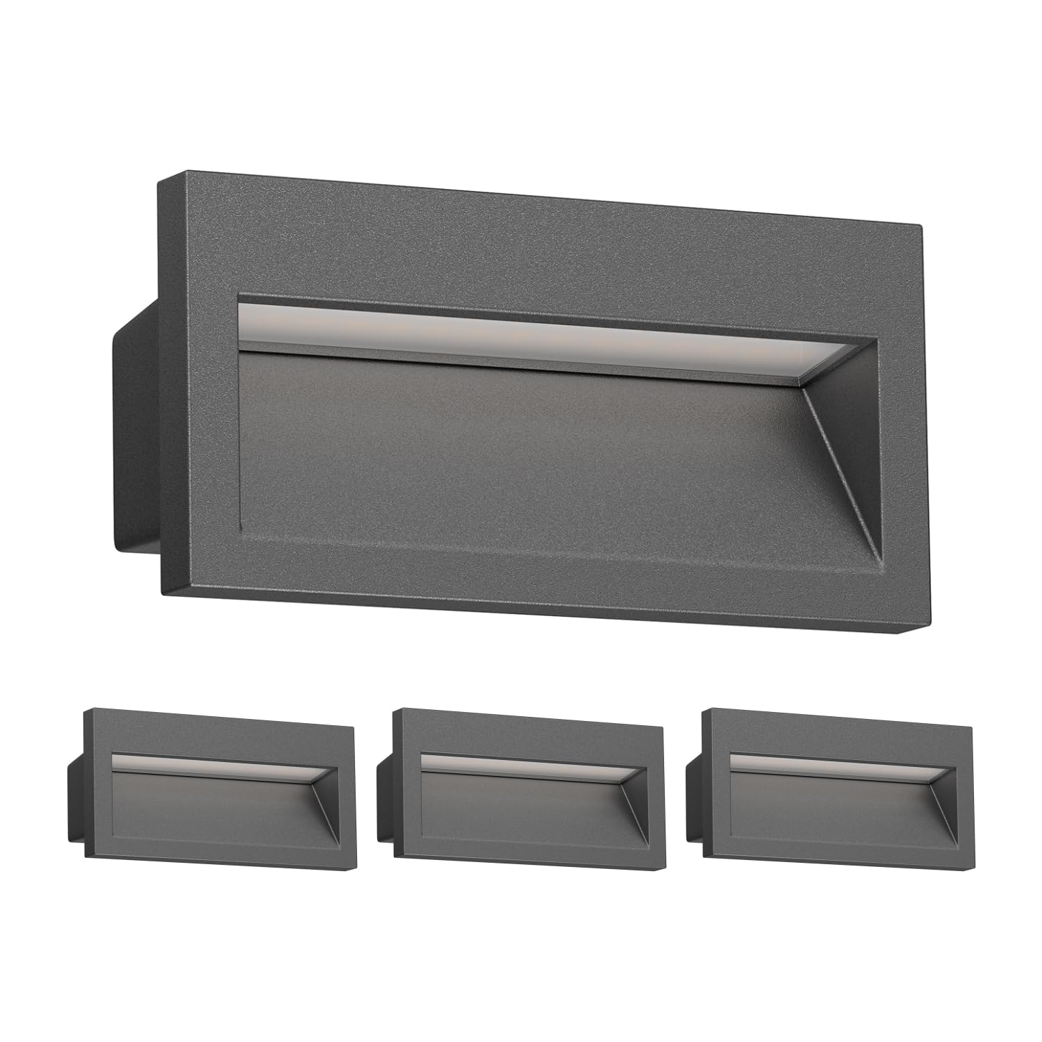 ledscom.de 4x Aplique empotrable LED NOLA, downlight para exteriores, IP54, antracita mate, 140 x 70mm, blanco cálido