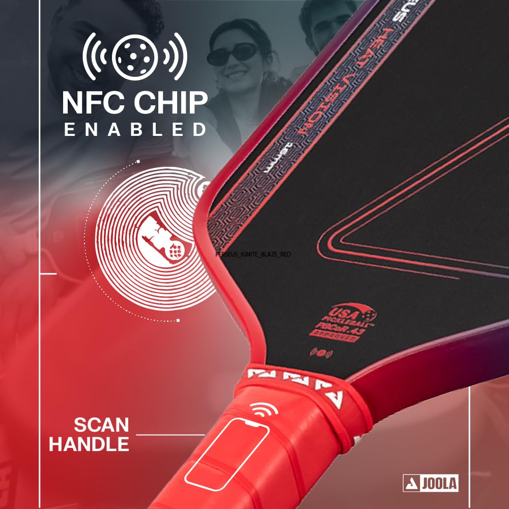 JOOLA Heat Vision - Pagaia per pickleball, 16 mm, superficie ruvida in fibra di carbonio per rotazione, pellicola SK per vibrazioni ridotte, approvata USAP, chip NFC abilitato