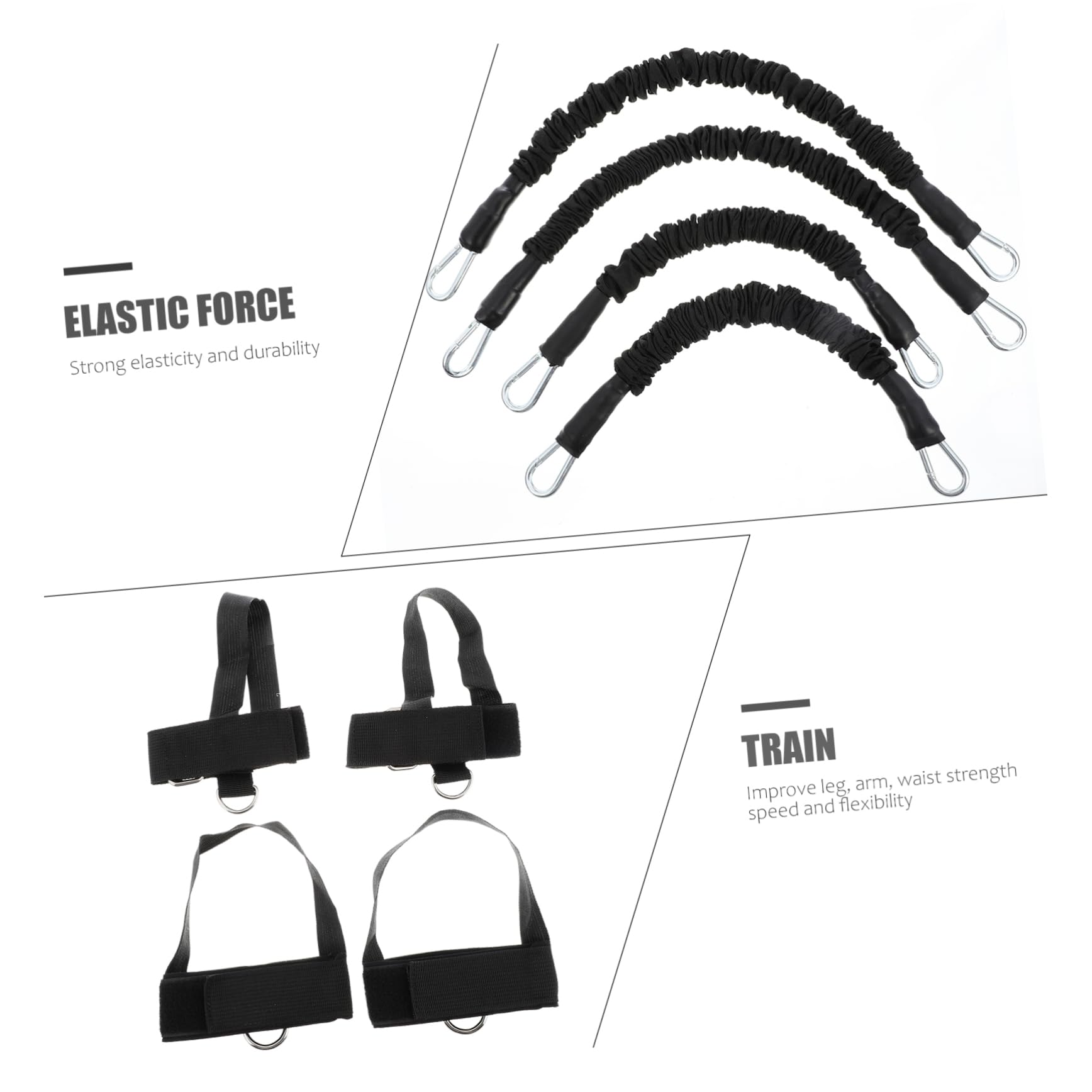 ibasenice Bandas de Resistencia para Fitness, Entrenador Muscular Cuerda Elástica, 20lbs, Tamaño Ajustable, Negro, para Boxeo y Ejercicios de Pie