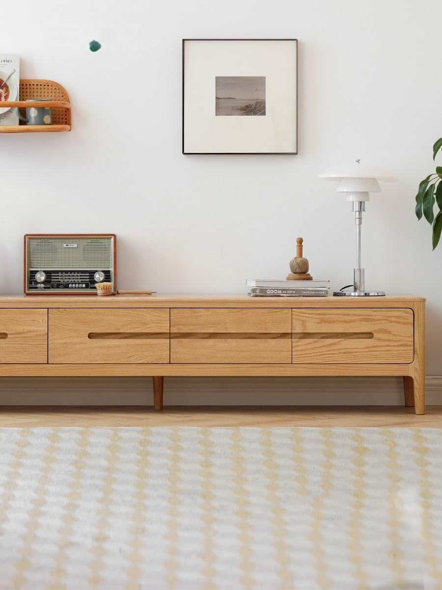 GVAwood Oak Solid Wood Four-Drawer TV Stand. 70.9x13.8x15.4 inch / 180.4x35.2x39.5 cm/Walnut Color/TV Cabinet