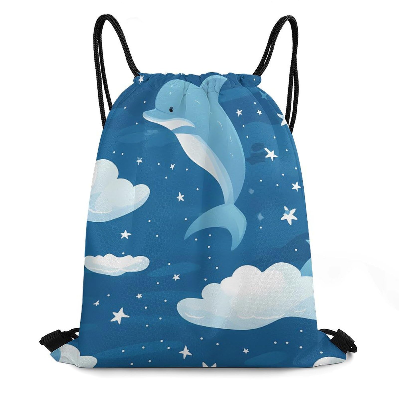 Dolphin Drawstring Backpack Durable Sport Gym Bags Daypack for Men Women 35 * 42cm