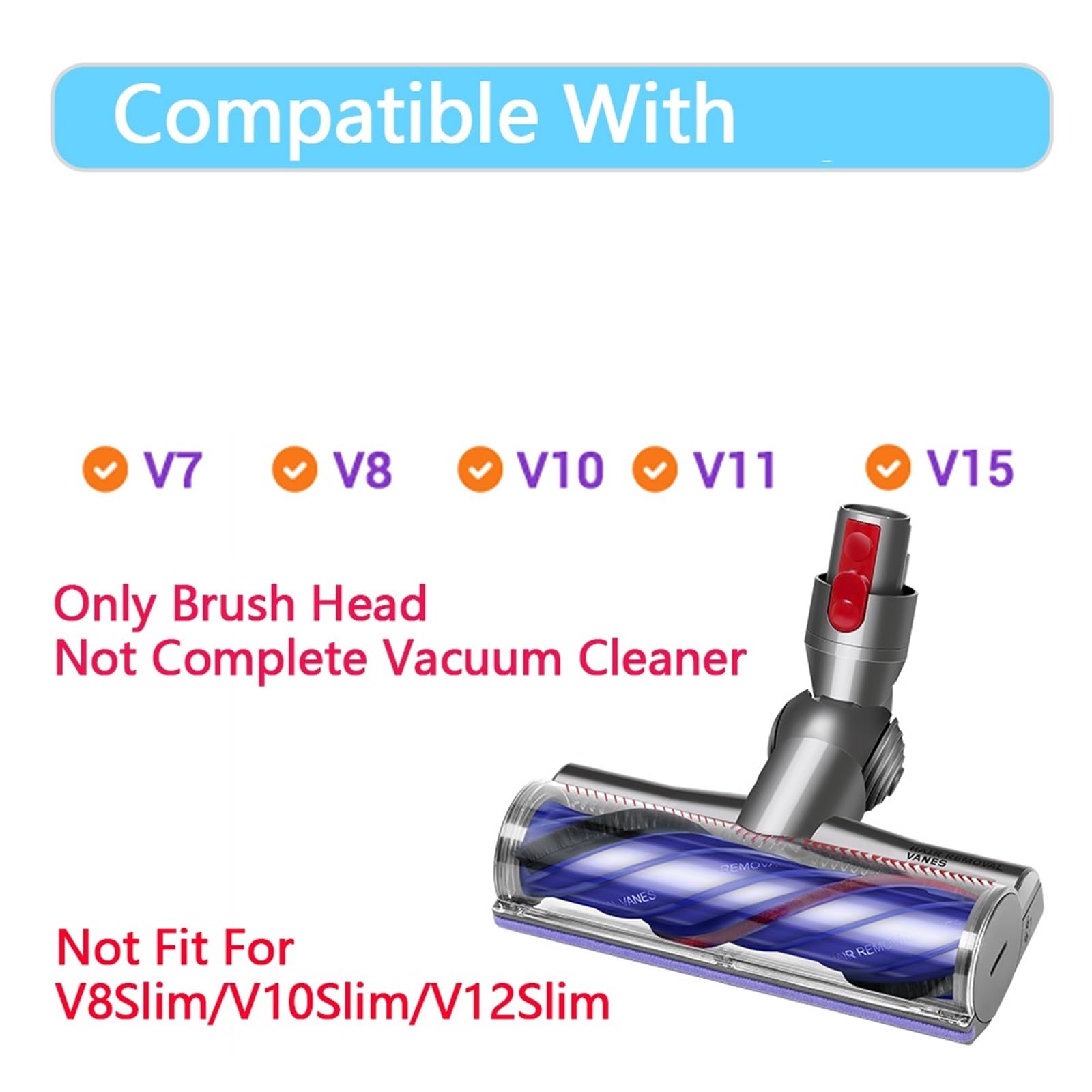 Cepillo de rodillo de repuesto for aspiradora inalámbrico, Compatible con Dyson, | Aspiradora V7 V8 V10 V11 V15, cepillo antibobinado de accionamiento directo, con paletas desenredantes