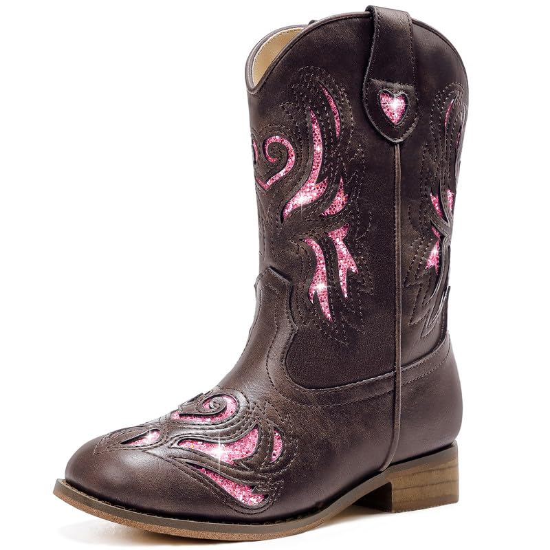 MotashaKids Cowboy Boots Western Square Toe Glitter Toddler Girls Cowgirl Boot Mid Calf Little Kid/Big Kid Party Birthday Riding Shoes