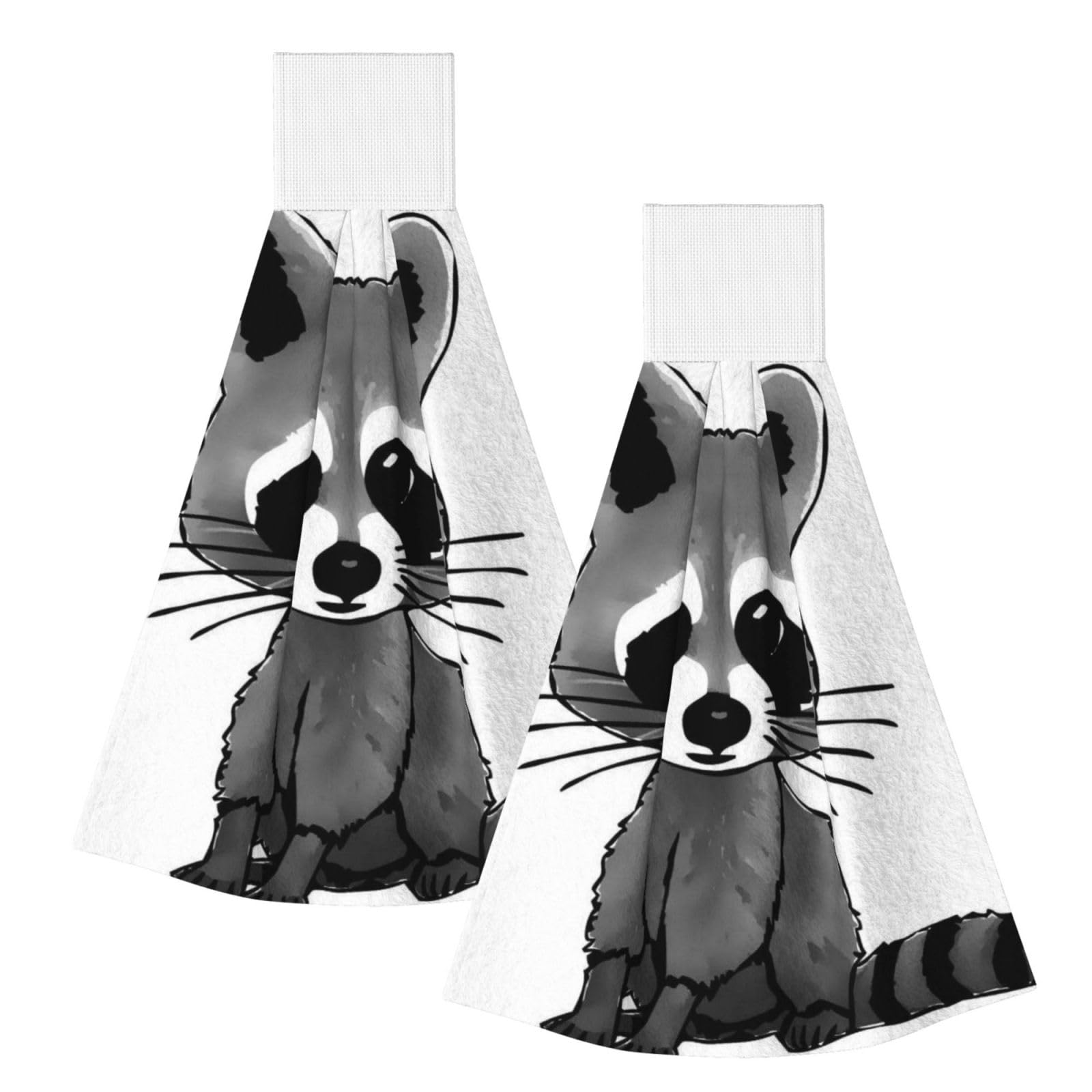 DOPKLNA Cartoon Cute Raccoon, 2 Pcs Hanging Coral Fiber Hand Towels for Bathroom, Absorbent Kitchen Towels