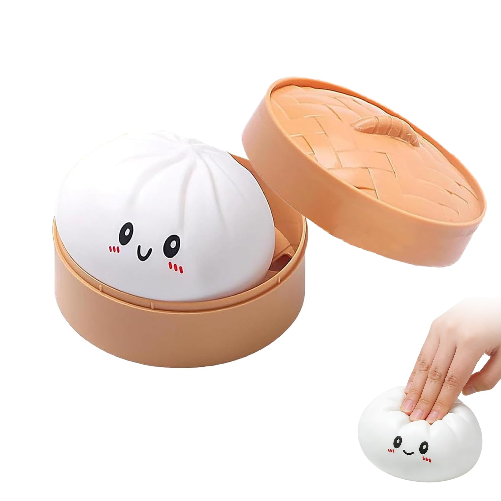 Giant Mystery Dumpling Squishy,Cute Steamer Bun Design,Dumpling Squishy Toy With Steamer Box,Soft Squeeze Dough Hand Fidget Toys,Stress & Anxiety Relief squishy dumplings toy for Kid & Adult (White) — image 1