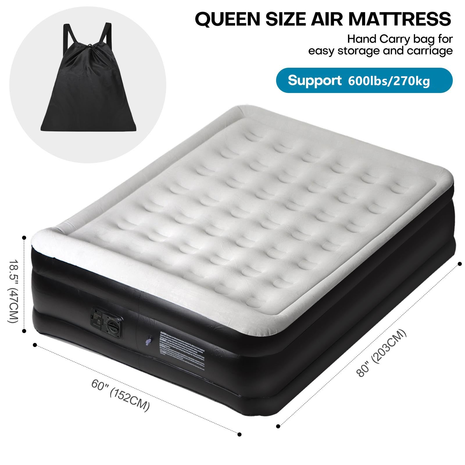 Panana Queen Air Mattress with Built in Electric Pump, Height 18.5