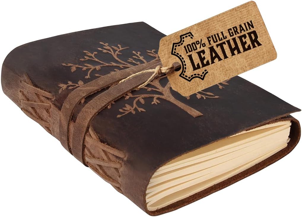 moonster Leather Journal Lined Notebook - Embossed Tree of Life, 8 x 6 Inches Diary, Leather bound Journal for Women - 400 Pages College Ruled Paper - Inspirational Gifts Leather Notebook