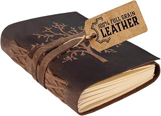 moonster Leather Journal Lined Notebook - Embossed Tree of Life, 8 x 6 Inches Diary, Leather bound Journal for Women - 400 Pages College Ruled Paper - Inspirational Gifts Leather Notebook