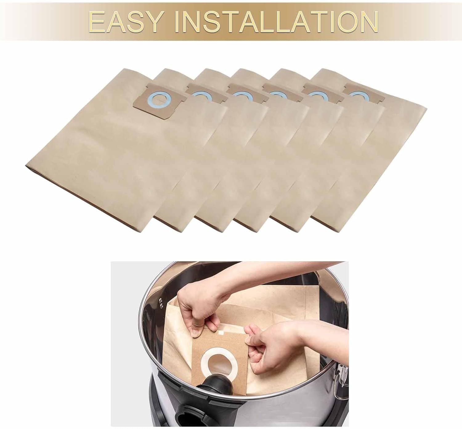 6 Pack DXVA19-4101 Vacuum Bags for DEWALT 6 to 10 Gallon Wet/Dry Vacs, Replacement Dust Filter Bags for DEWALT Vacuums DXV06P DXV09P DXV09PA DXV10P DXV10PL DXV10S DXV10SA DXV10SB