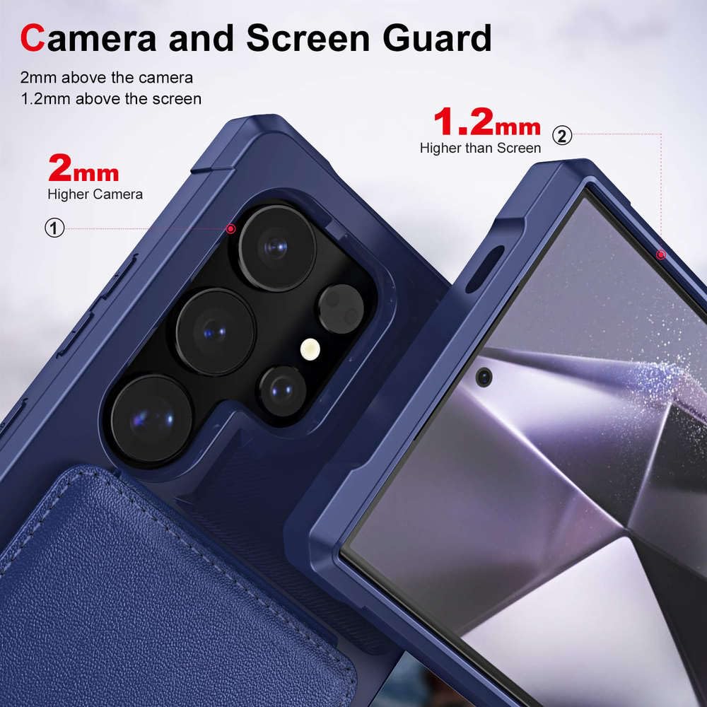 Funda Multifuncional para Samsung S25, S24 y S23 Ultra Plus, de Cuero con Tapa y Cierre de Cremallera, Color Azul, para Samsung S25 Ultra