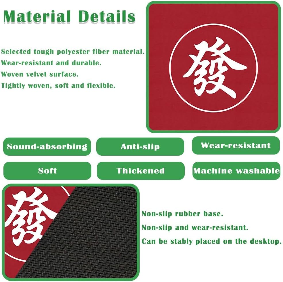 Mahjong Mat, 31.5 in x 31.5 in Mahjong Table Mat for Tile Game, Anti Slip and Noise Reduction Table Cover for Poker Card Board and Dominoes(Black)