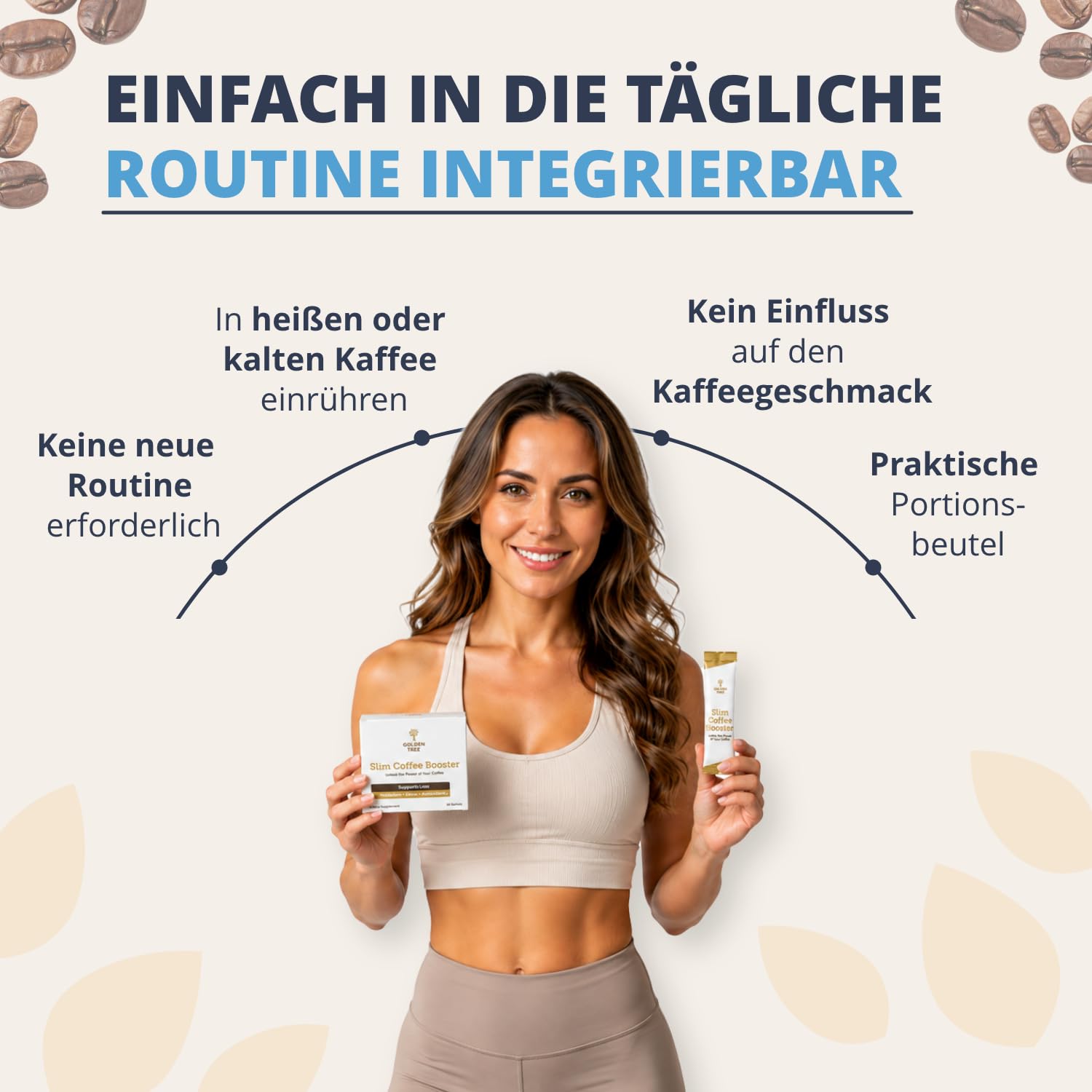 Golden Tree Slim Coffee Booster – Kaffeepulver Zusatz, 15 Sachets | Grüntee-Extrakt, Grünkaffee-Extrakt, L-Carnitin, Chrompicolinat