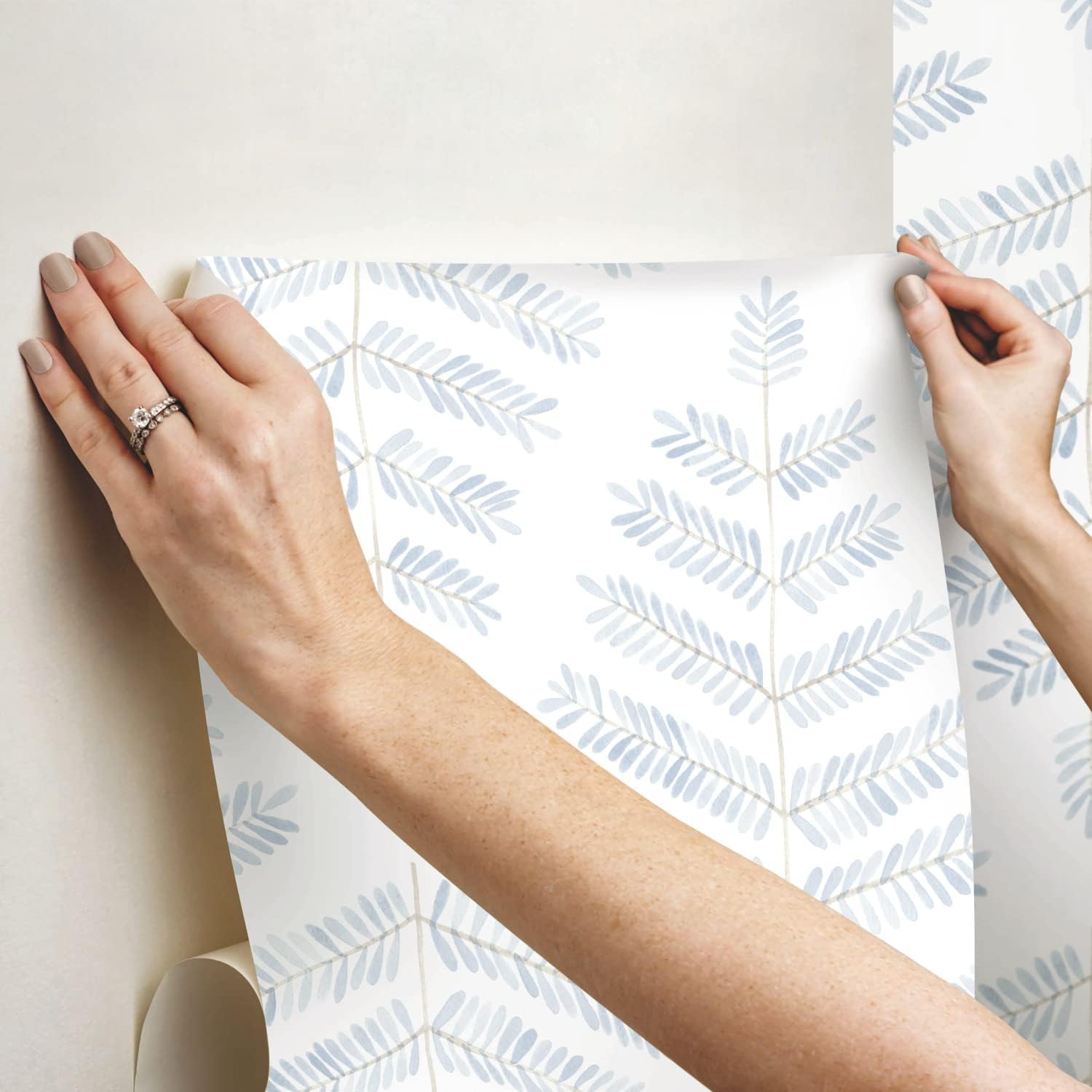 RoomMates RMK12637PL Blue Cat Coquillette Leaflets Peel and Stick Wallpaper