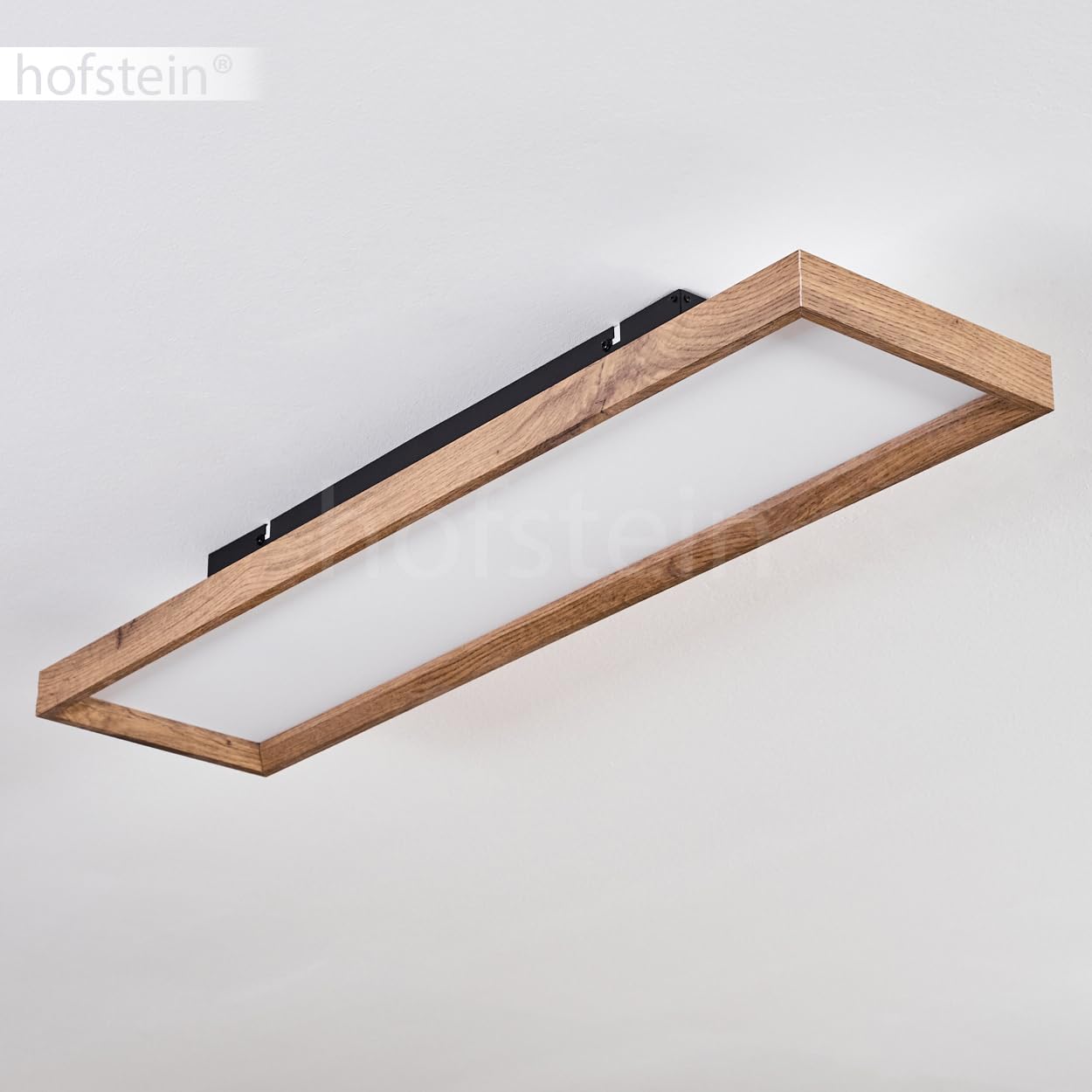 Plafón LED Longvic, moderno plafón de metal/MDF/plástico en negro/madera/blanco, longitud 80 cm, 24 vatios, 2650 lúmenes, 3000 Kelvin