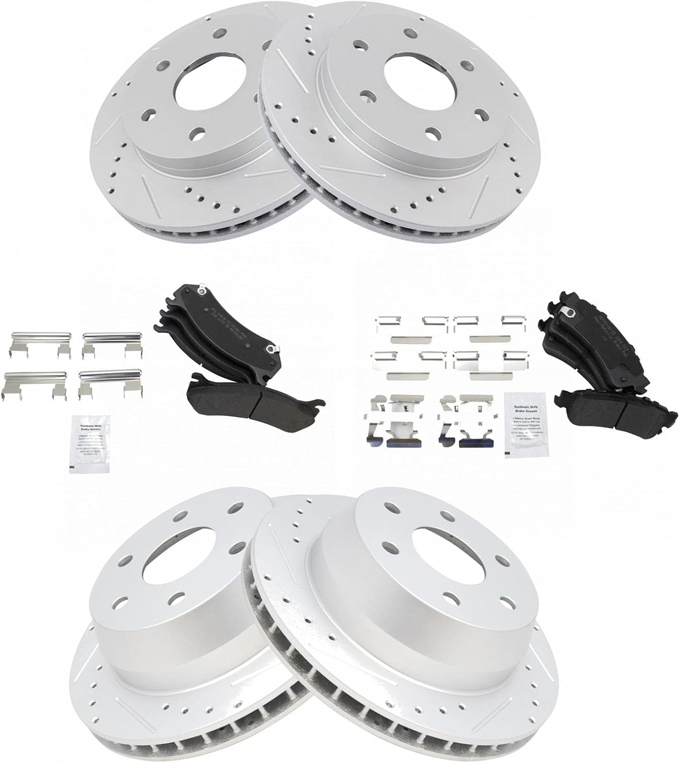 TRQ Front and Rear Performance Brake Pad & Rotor Kit Brake Pads Brake Rotors Set Semi-Metallic Compatible with 2002 Chevrolet Avalanche 1500 Silverado 1500 2000-2001 Tahoe 2001 GMC Yukon