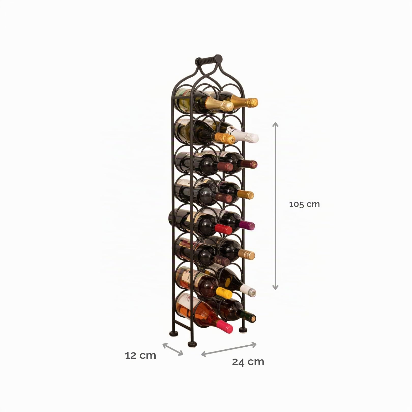 Biscottini Botellero Vino Metal 105x12x24 cm | Botellero Vino Vertical | Mueble botellero para 16 Botellas | Soporte Botellas Vino y Agua
