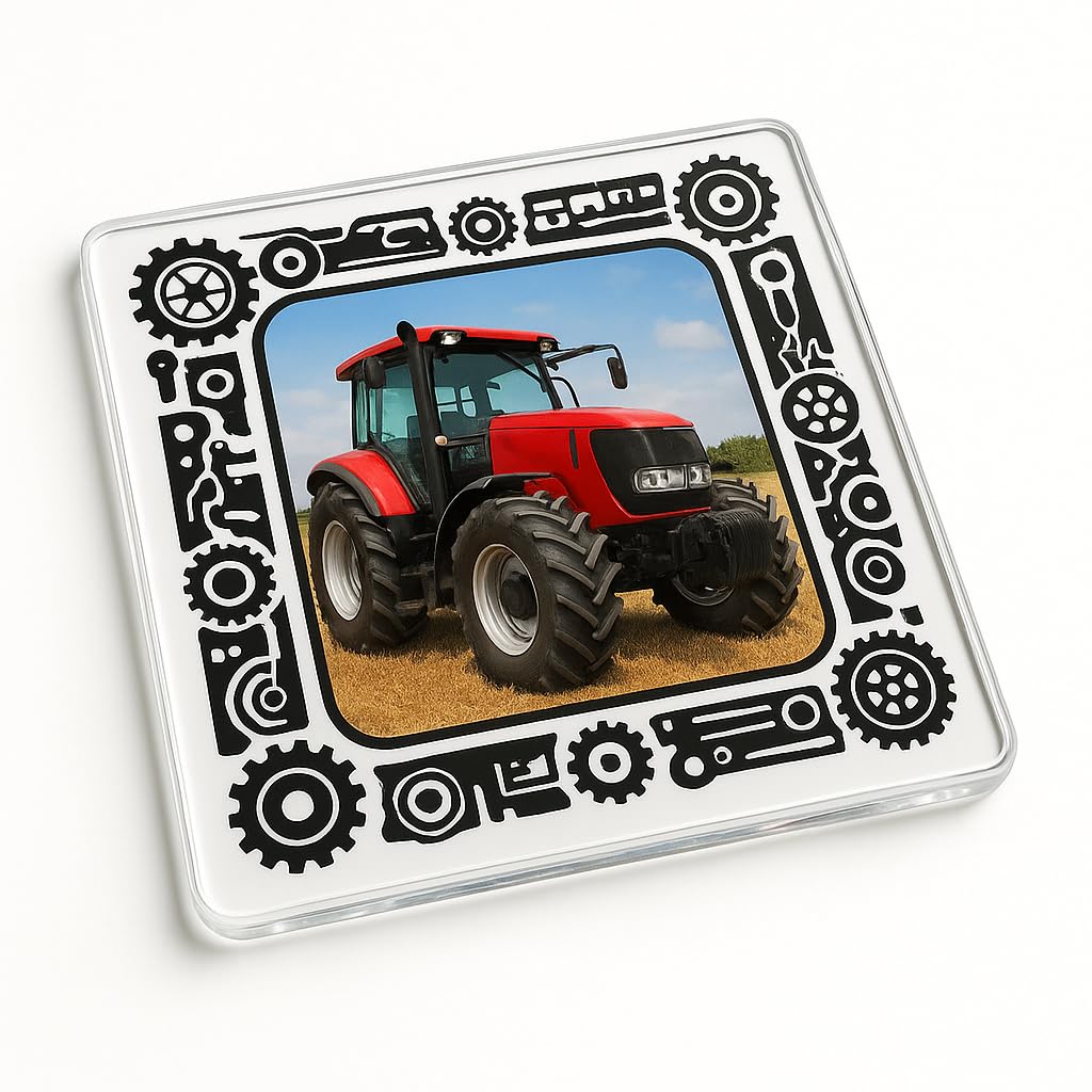 The Plum Penguin Tractor Acrylic Coaster Gift With Photo Design - Harvest Gears Farm Life Decor For Harvest Festival Enthusiasts