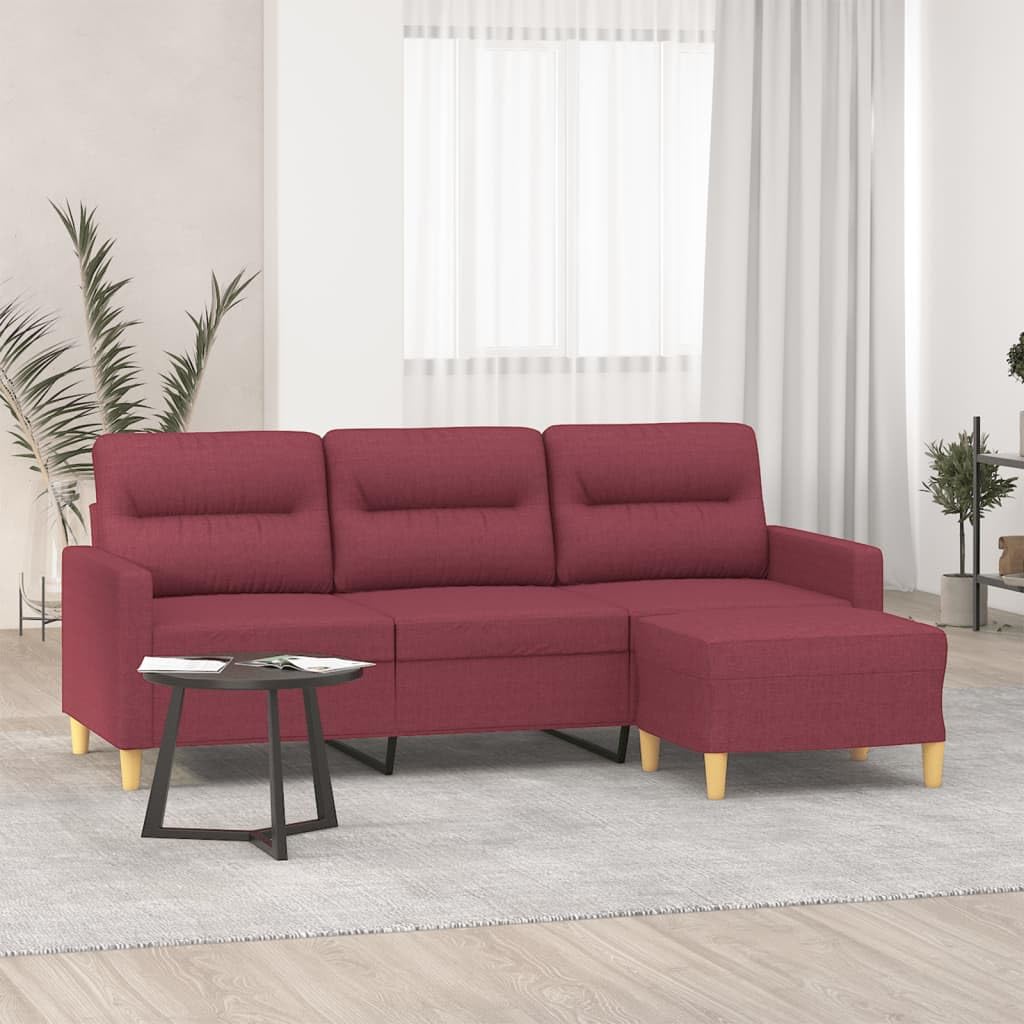 Générique Sofa 3-osobowa z tkaniny bordowo-czerwony 180 cm z podnóżkiem