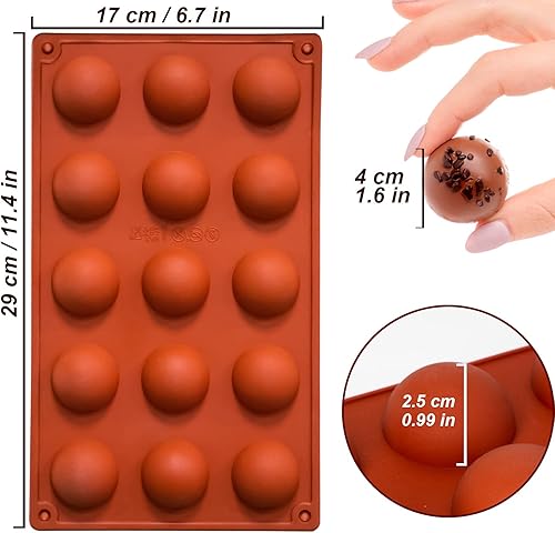 Miniatura 6 de Lerykin Moldes de silicona semiesfera de 15 cavidades, antiadherentes, 2 paquetes de moldes de silicona de media esfera para hacer gelatina,