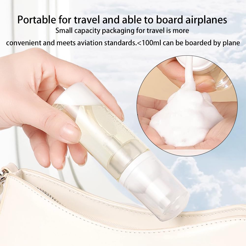 Confezione da 3 Flaconi Schiuma da Viaggio, 60ml - Dispenser Ricaricabili in Plastica Trasparente, Ideali per Sapone, Shampoo e Lavaggio Viso, Pratici e Compatti