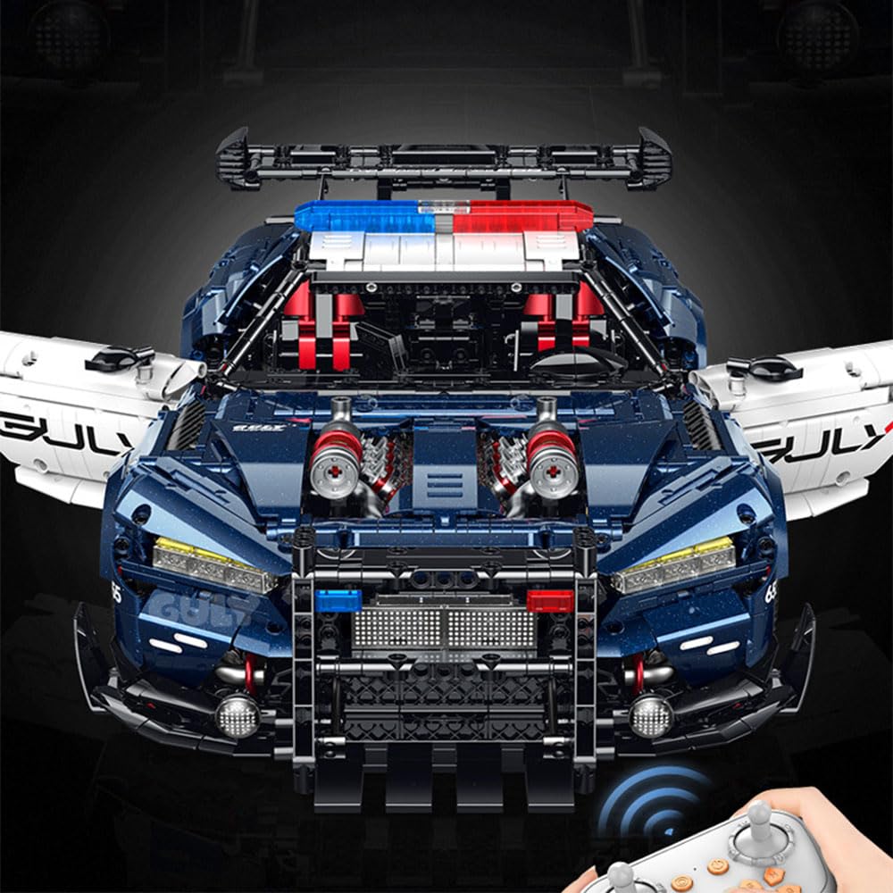 Technik Auto 1: 8 für Ford Mustang Polizeiauto Hypercar, Technik Auto mit 7 M0T0REN Bausatz MOC KIemmbausteine für Ford Mustang, Originalverpackung