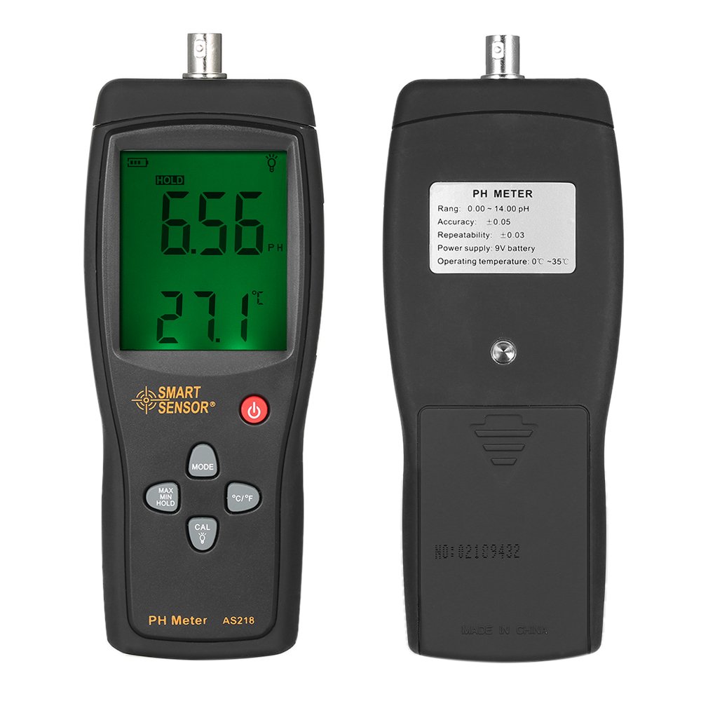 Smart Sensor Medidor de pH portátil Profesional con compensación de Temperatura y Pantalla LCD retroiluminada para análisis de la Calidad del Agua - Acidímetro con sonda de Sensor