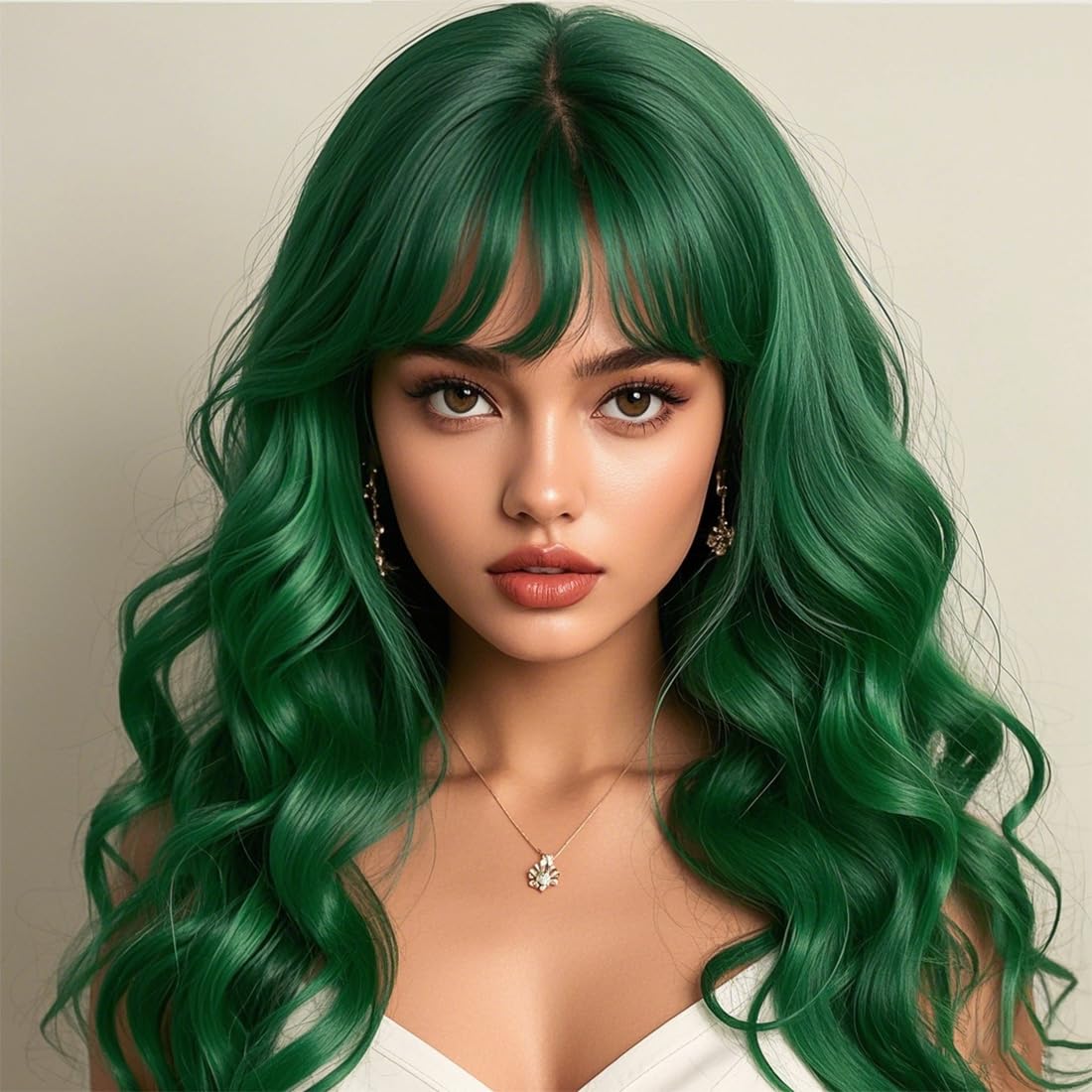 ✨green  cutesy bang cosplay wig +NWT*✨ Long Curly Green Wavy Synthetic Wigs with Bangs for Women  main image 2