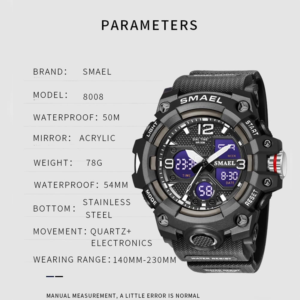 Montre Homme Montre Digital Sport Homme M Ilitaire Étanche,Grand Écran Analogique Digital Montre avec Alarme,LED,Montres Bracelets Multifonctions