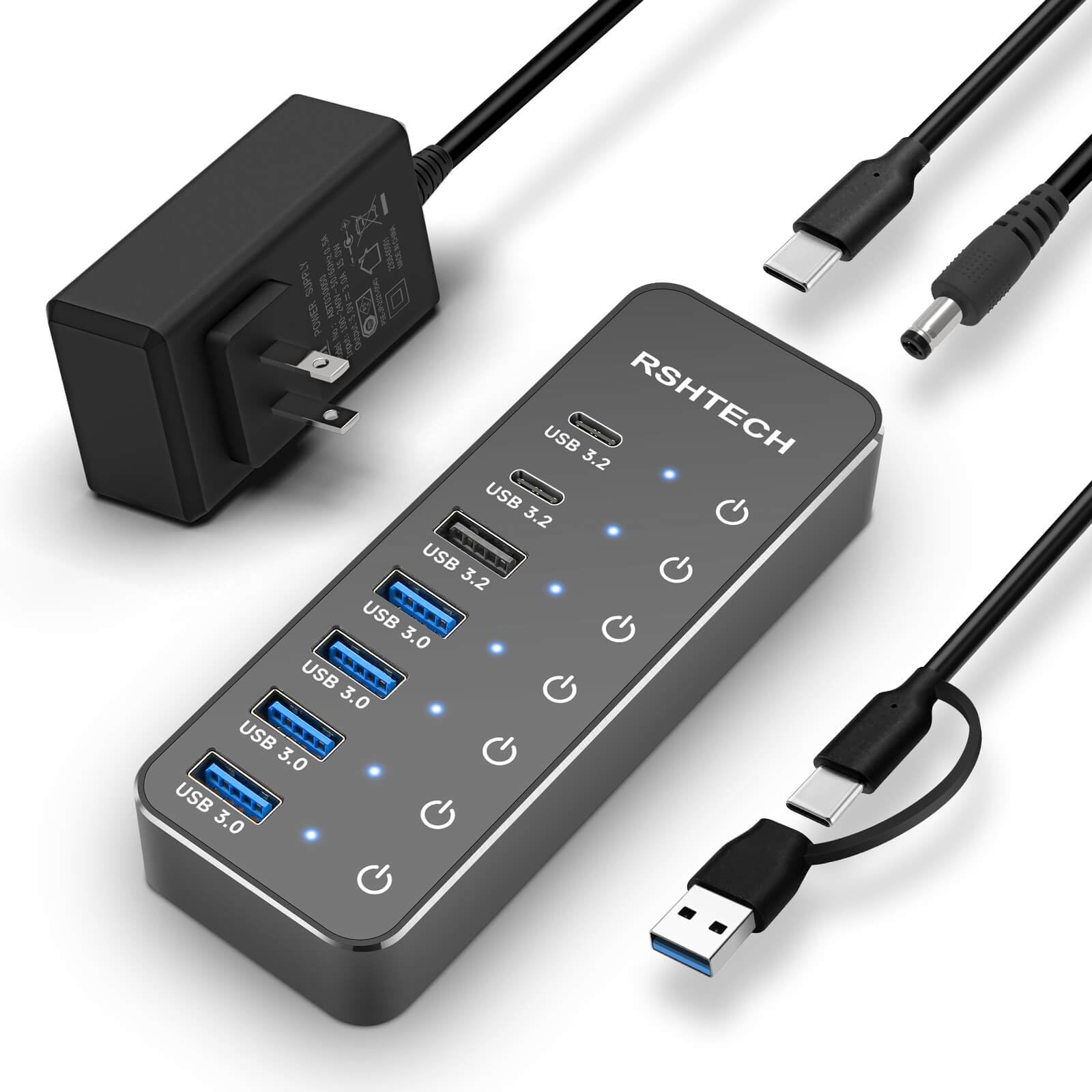 240W急速充電対応 10ポート USBハブ Amazon | RSHTECH USB ハブ10Gbps 7ポートUSB C 3.2x2 USB A 3.2