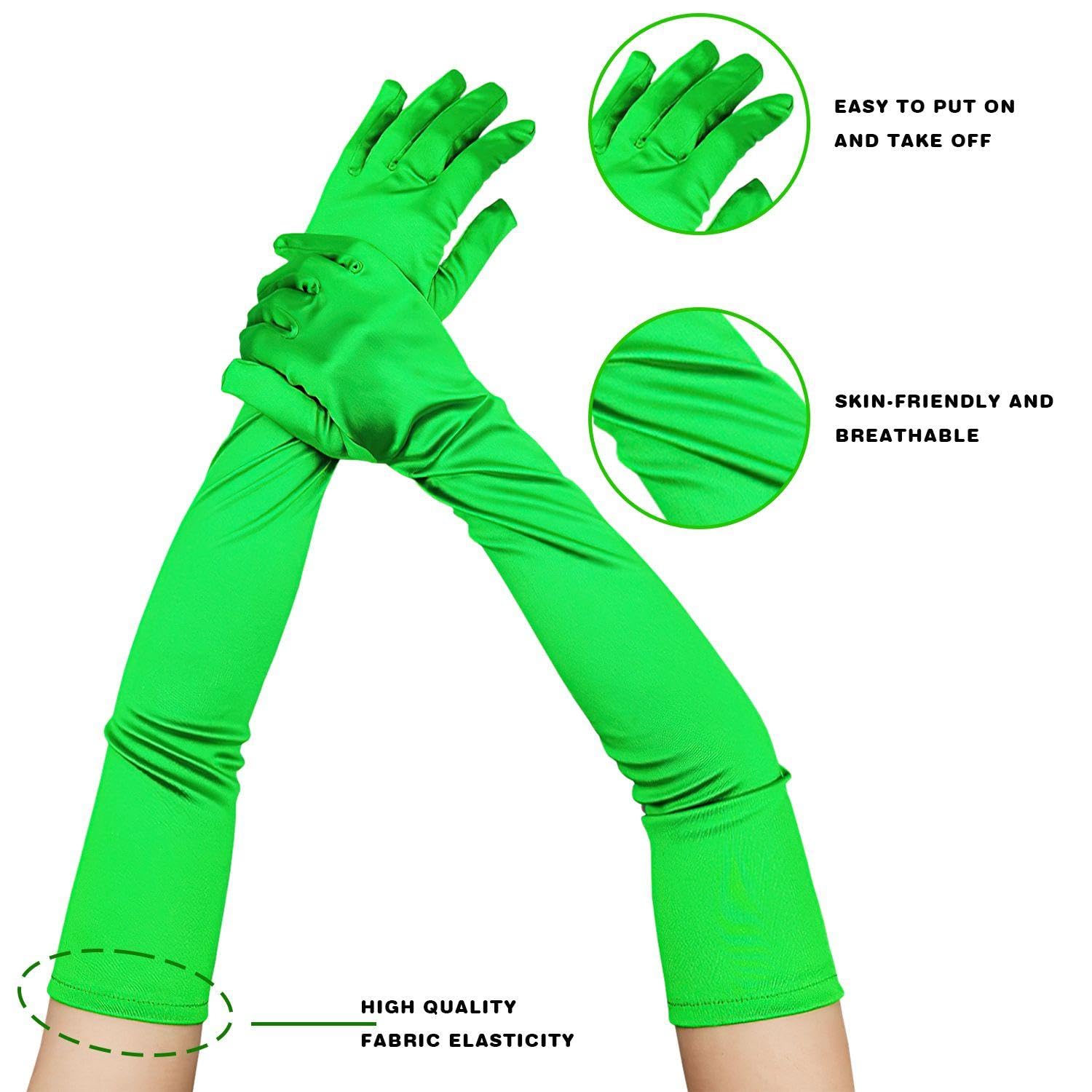 TVSVKWE 1 Pair Of Green Satin Stretch Long Gloves, Classic And Fashionable, Simple Solid Color Gloves for Women Party Dress Accessories - Image 3