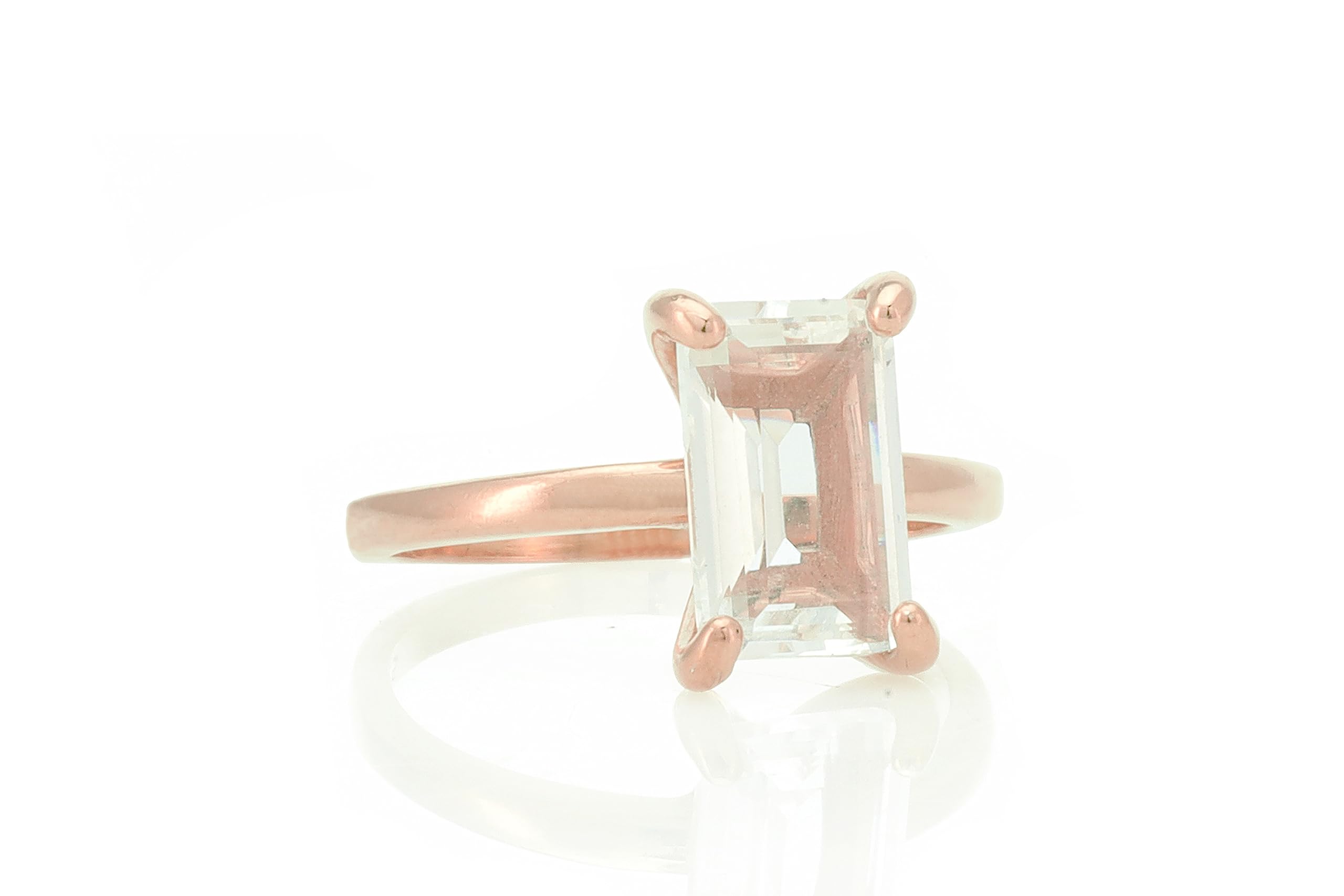 Anillo de Oro Rosa - Cuarzo Cristal Rosa 14k - Anillo de Cuarzo Transparente - Anillos Delicados y Transparentes - Joyas de Cuarzo de Oro - Alianza de Boda Perfecta - Anillo de Propuesta Ideal