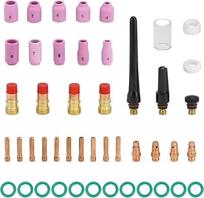 QWORK® 51 Piezas Accesorios para Antorcha de Soldadura TIG con Lente de Gas, Boquillas, Cuerpo de Pinza, para Soplete de Soldadura WP-17/18/26