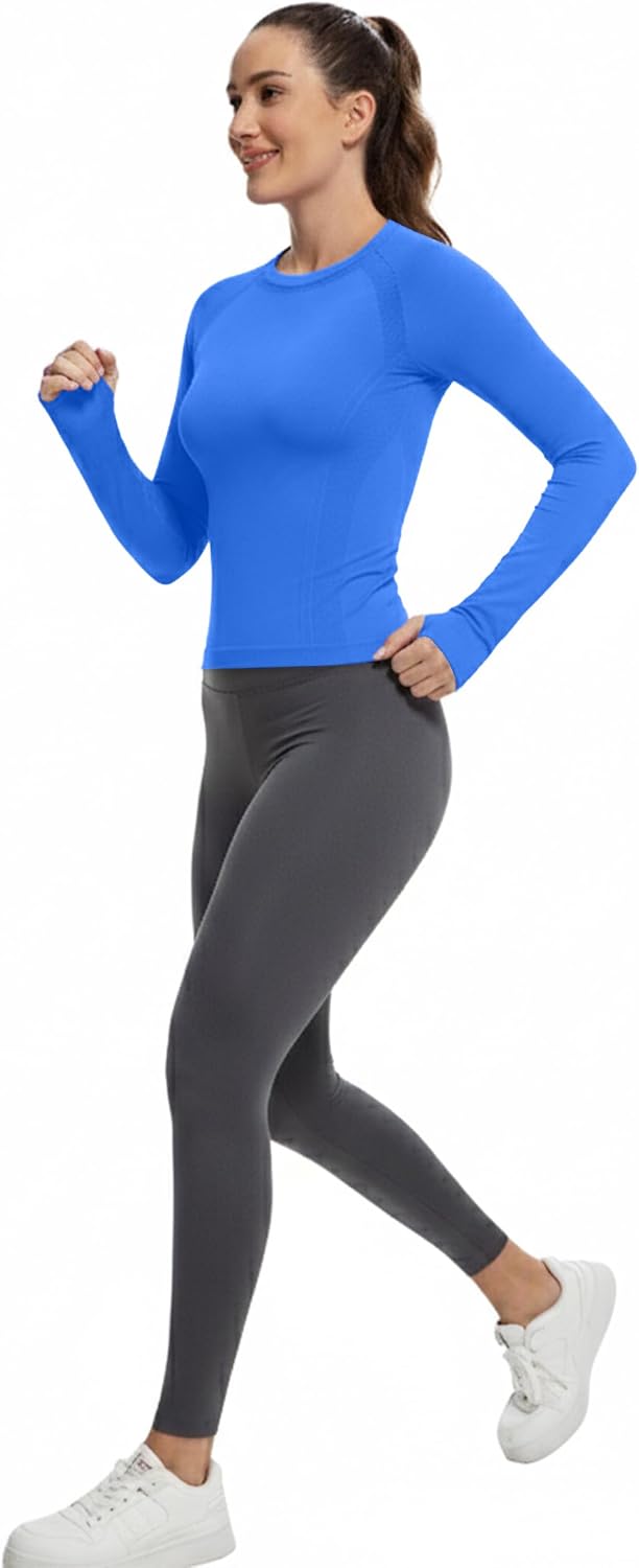 MathCat Workout Shirts for Women Long Sleeve, Workout Tops for Women, Quick Dry Gym Athletic Tops，Seamless Yoga Shirts XS-XL