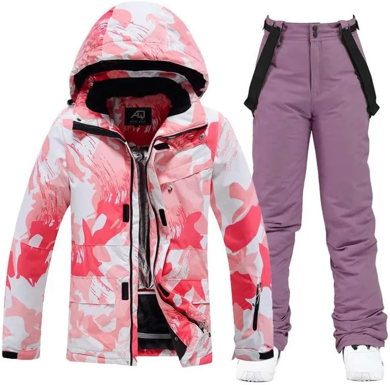 JXQXHCFS Women Ski Suit Overalls Snowboard Jacket Thickened Warm Skiing Set Windproof Waterproof Snow Pants Winter Clothing