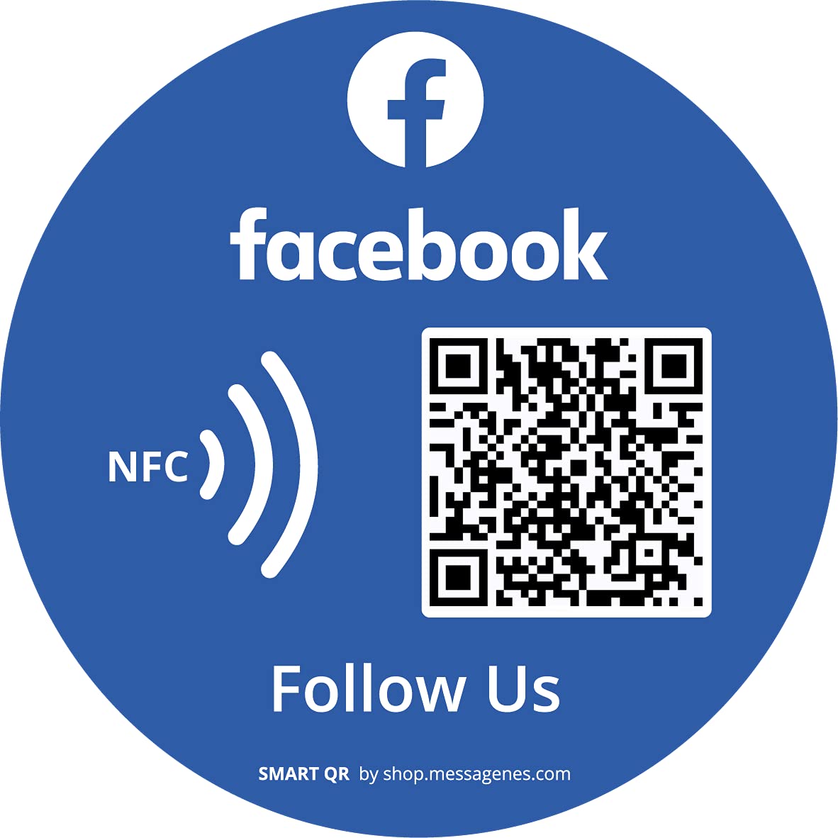 MESSAGENES Customizable Facebook QR NFC Sticker | Boost Followers | Reusable QR | 1 Round Unit | Premium Quality | Ideal for Business, Showcase, Store, Wall or Window