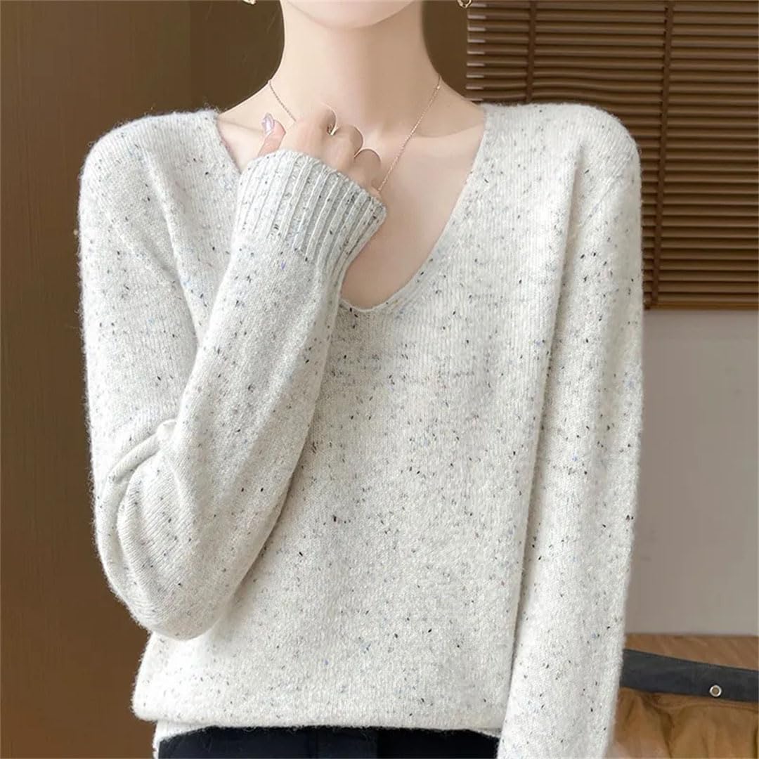 Damski kaszmirowy sweter z dekoltem w serek koreański sweter oversize swetry na co dzień luźne dzianinowe topy