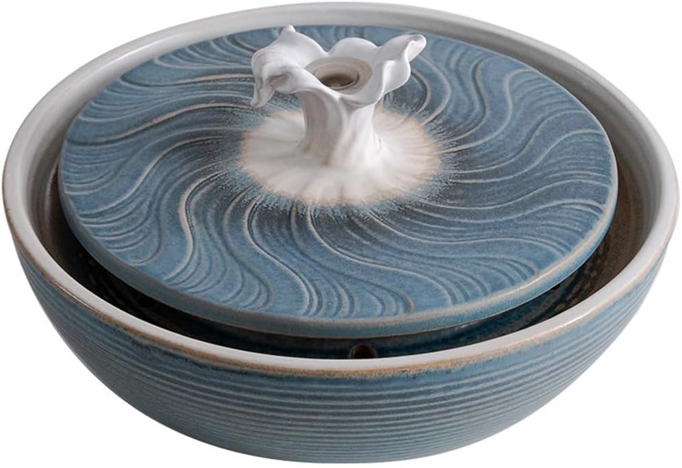 Tabletop Fountains Indoor Desktop Fountain Ceramic Flowing Water Mini Office Desktop Fortune-Making Decoration Relaxation Fountains(Blue)
