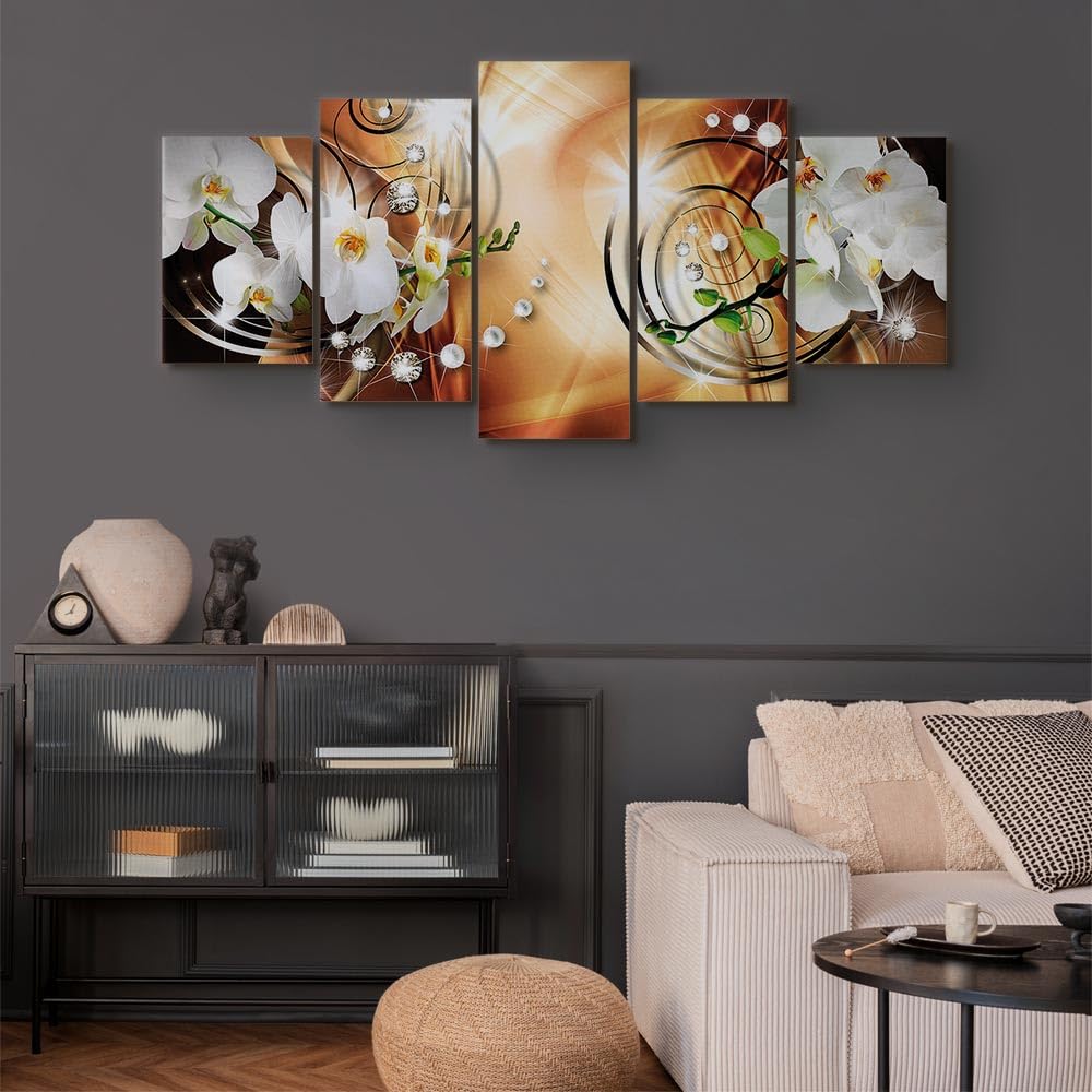 5-teiliges Leinwandbild Orchidee & Diamant – XXL Wandbild Auf Vlies, Abstrakt & Modern