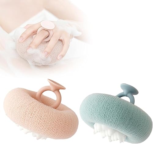 Bola de baño con ventosa de girasol súper suave, cepillos de ducha exfoliantes mejorados, 2 esponjas de baño mágicas exfoliantes, bola de ducha de