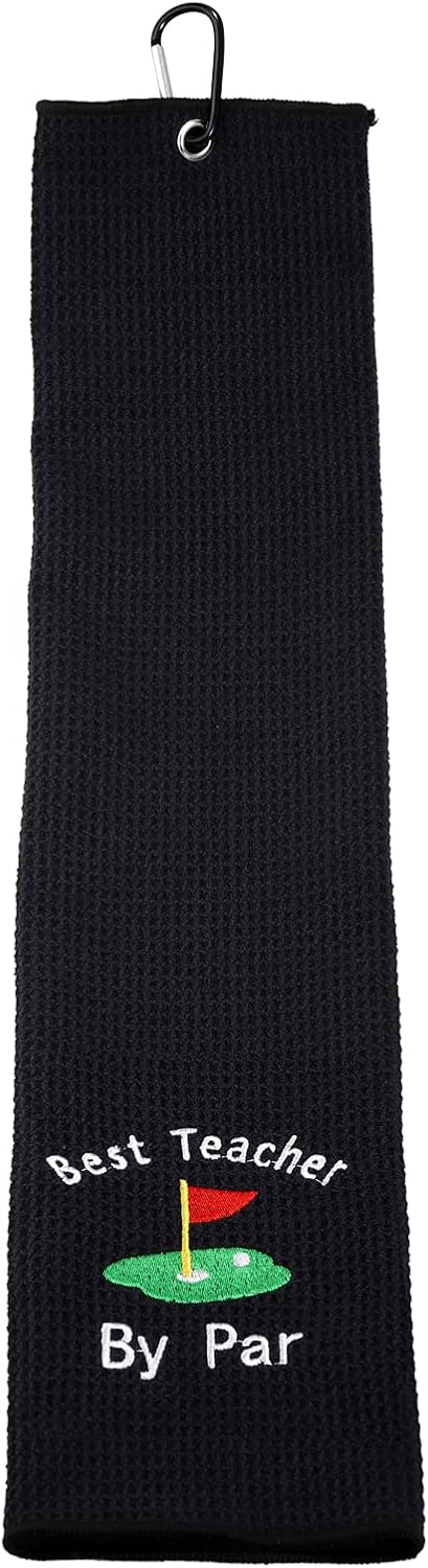 review LEVLO Golf Coach Teacher Appreciation Gift Best Teacher by Par Embroidered Golf Towel Gift Golf Towel with Clip (Best Teacher-Black)
