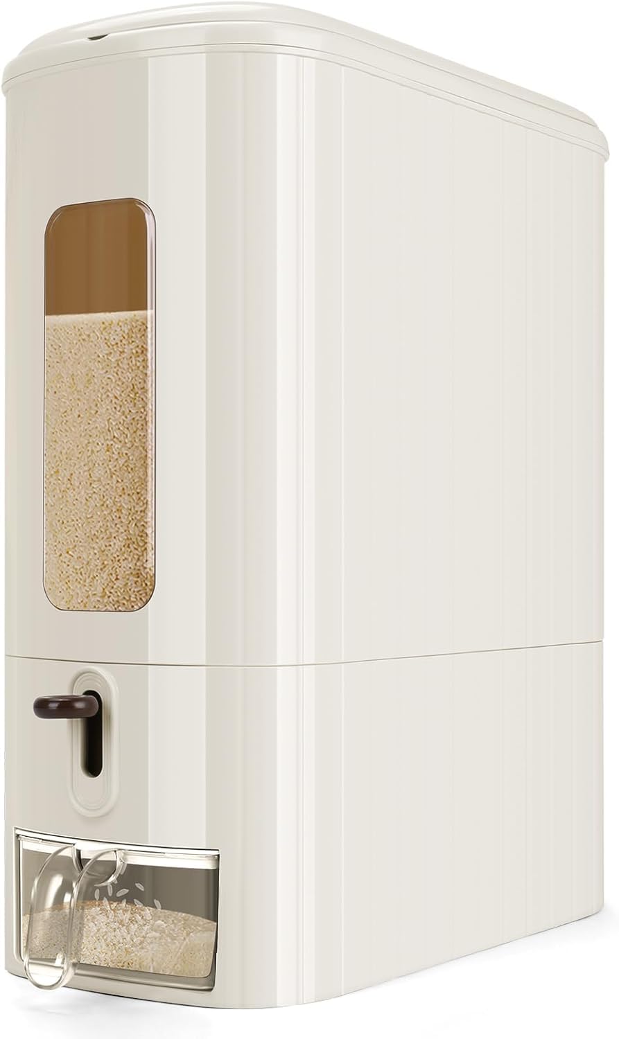 Food Dispenser Rice Bucket Storage Tank, Cereal Dispenser, Stackable Containers, Plastic Airtight Kitchen Organizers and Storage for Flour, Cereal, and Pasta (Cream)