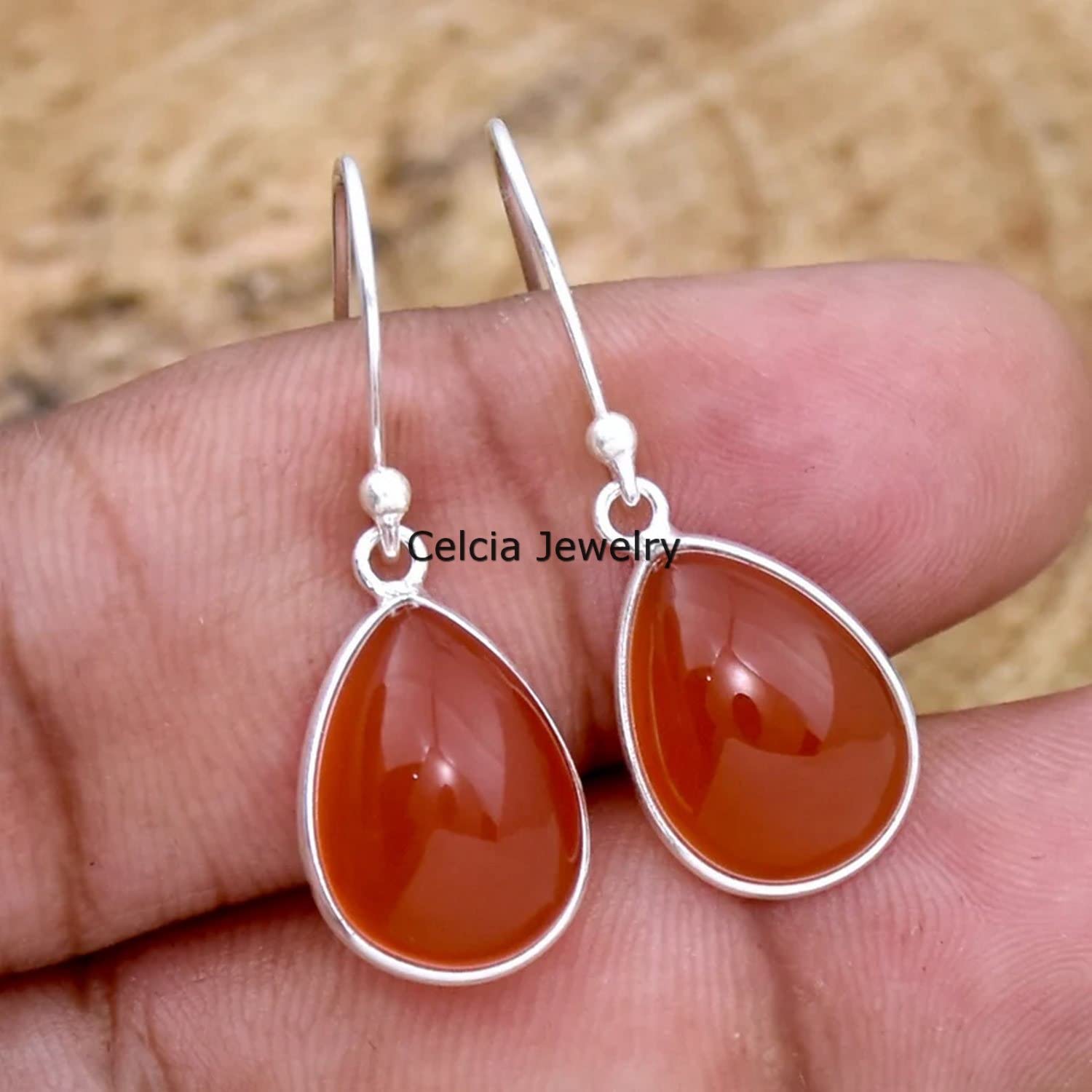 Pendientes de lágrima colgantes de plata de ley 925 maciza para mujer, pendientes de declaración de piedras preciosas de ónix rojo genuino, hermosos pendientes hechos a mano