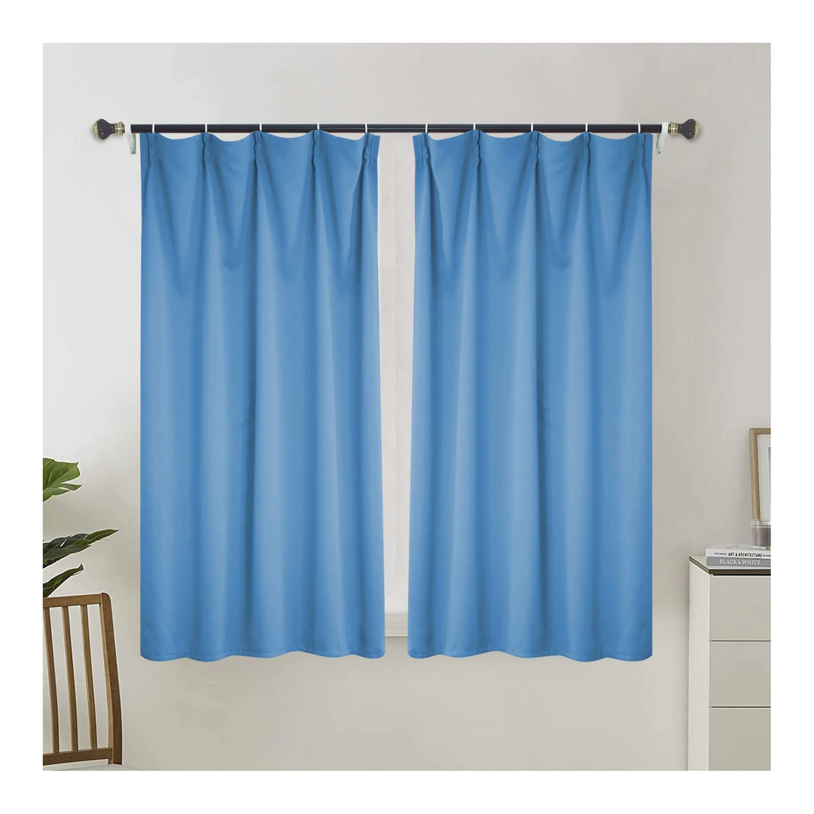 Rideaux occultants bleus 200x110cm en polyester uni moderne pour fenêtres de salon