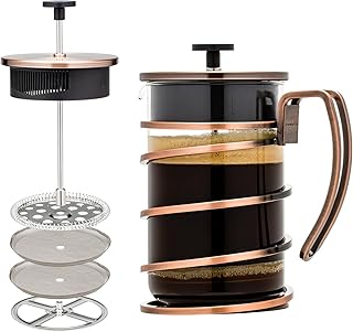 OVENTE French Press Coffee Maker 27 Ounce with Heat Resistant Borosilicate Glass, Stainless Steel Design and 4-Level Filter System, Portable Cold Brewer Pot for Travel, Camping or Gift, Copper FSW27C